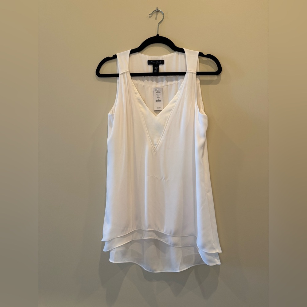 NWT White House Black Market Layered White V-Neck Blouse